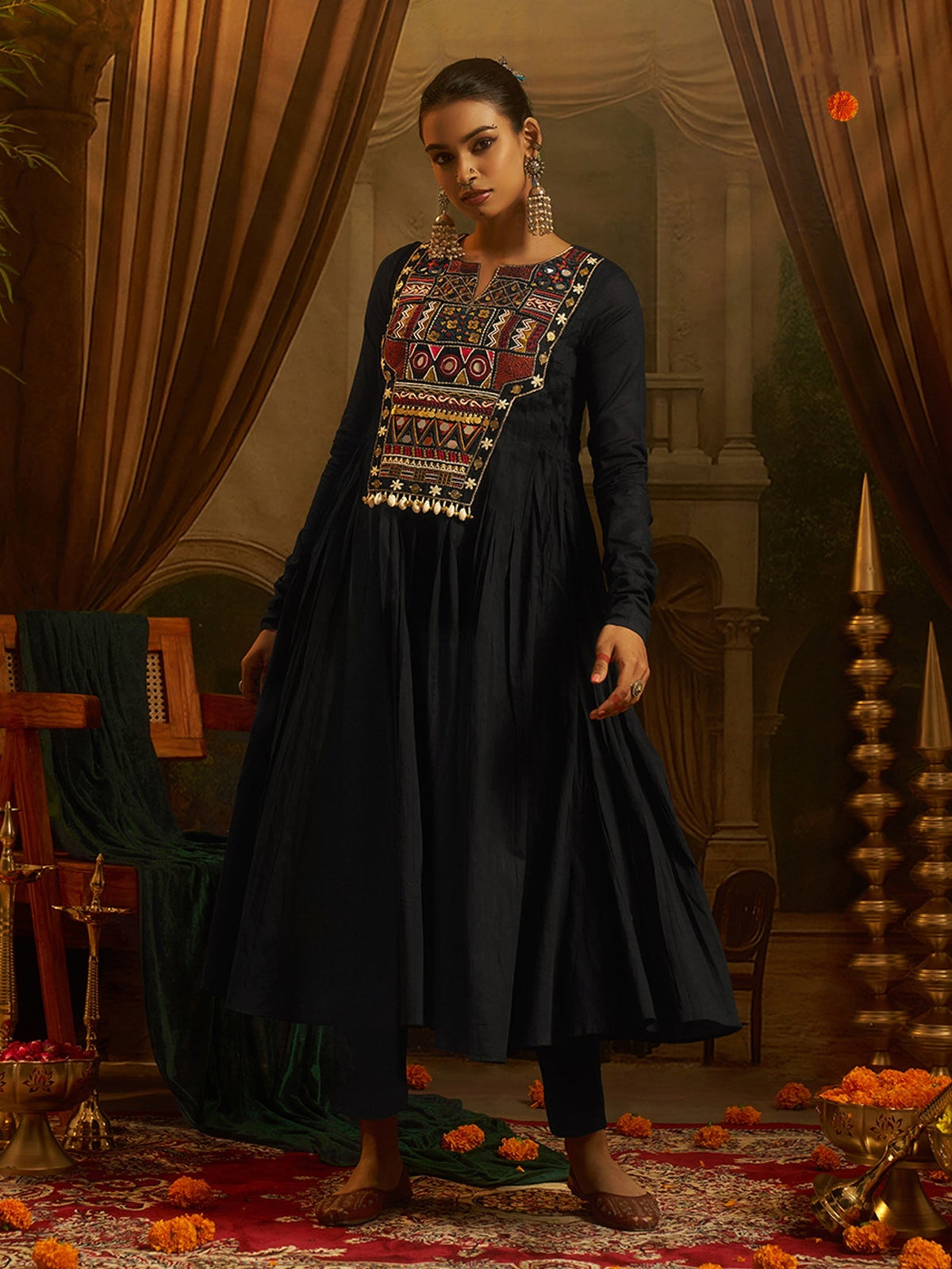 Midnight Black Mul Cotton Handwork Navratri Dress ClothsVilla