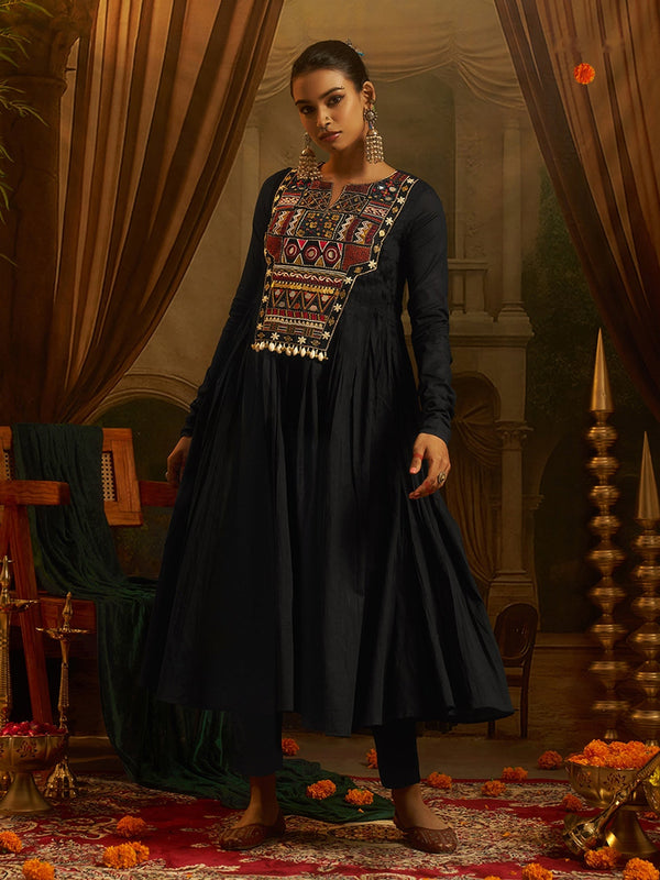 Midnight Black Mul Cotton Handwork Navratri Dress ClothsVilla