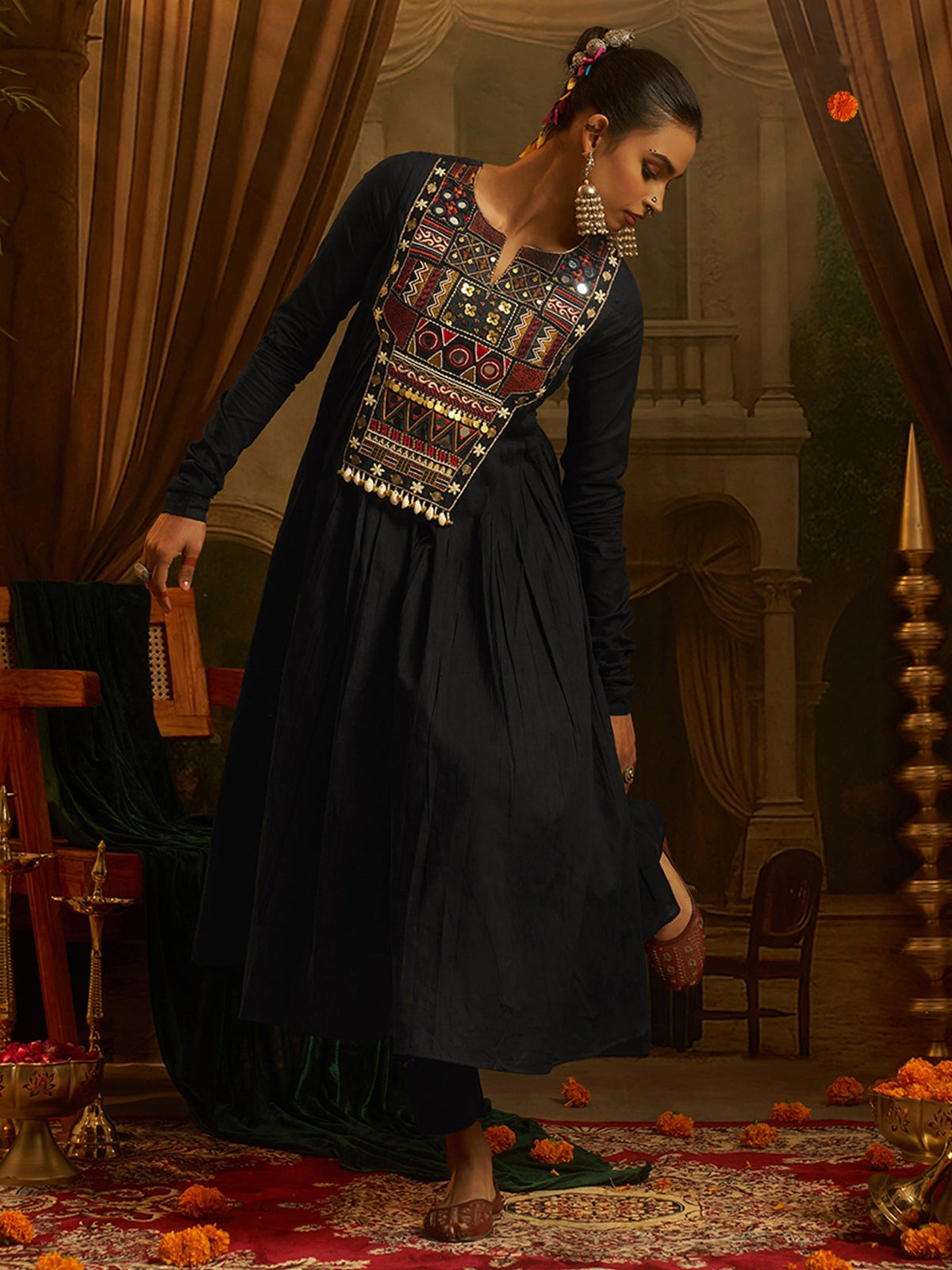 Midnight Black Mul Cotton Handwork Navratri Dress ClothsVilla