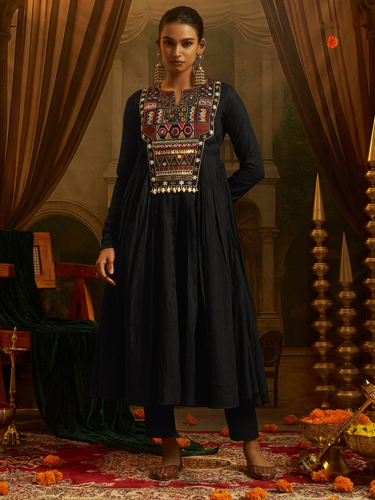 Midnight Black Mul Cotton Handwork Navratri Dress ClothsVilla