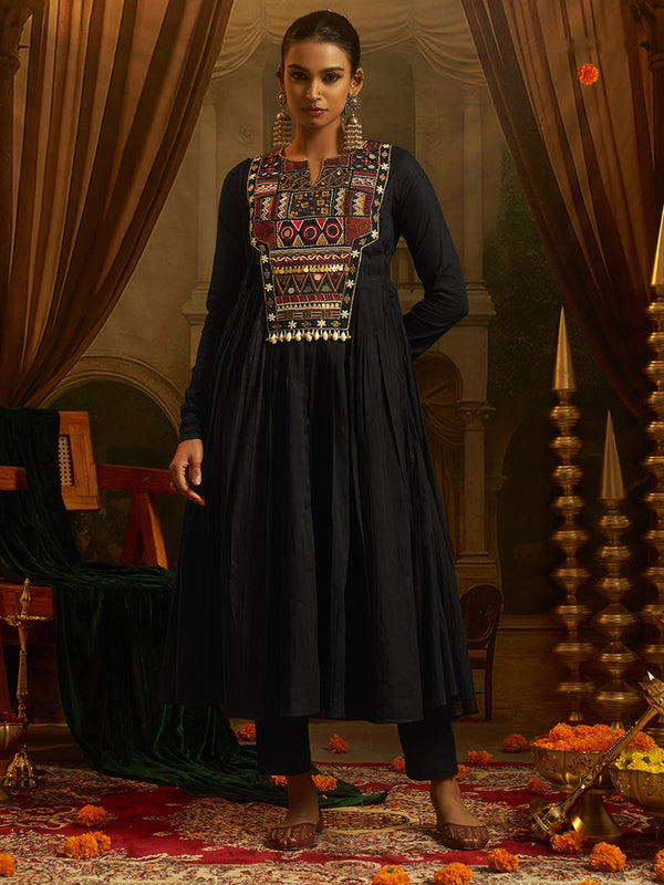 Midnight Black Mul Cotton Handwork Navratri Dress ClothsVilla