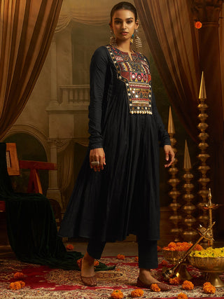 Midnight Black Mul Cotton Handwork Navratri Dress ClothsVilla