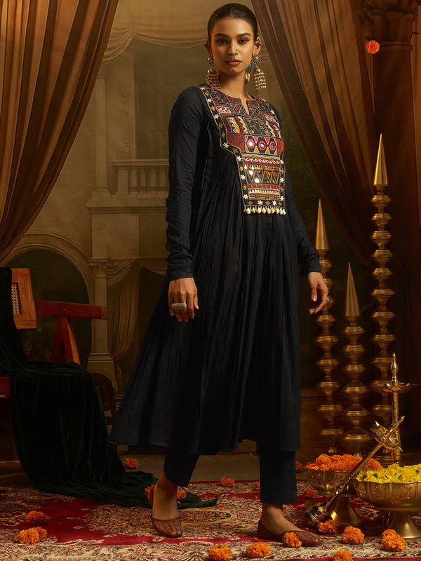 Midnight Black Mul Cotton Handwork Navratri Dress ClothsVilla