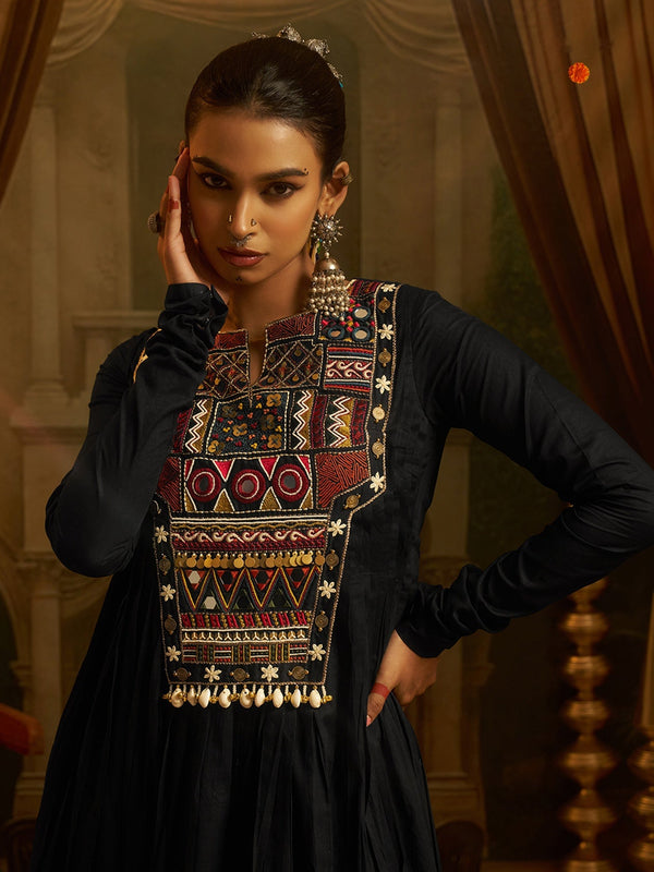 Midnight Black Mul Cotton Handwork Navratri Dress ClothsVilla