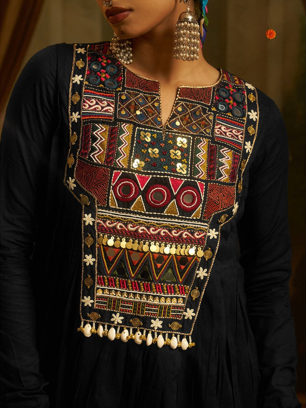 Midnight Black Mul Cotton Handwork Navratri Dress ClothsVilla