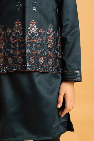 Dark Green Mirror Work Embroidered Koti Kurta for Kids Wear Clothsvilla