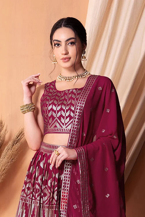 Dark Pink Georgette Lehenga Choli with Sequins Work Clothsvilla