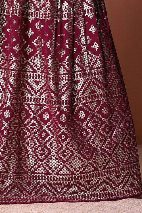 Dark Pink Georgette Lehenga Choli with Sequins Work Clothsvilla