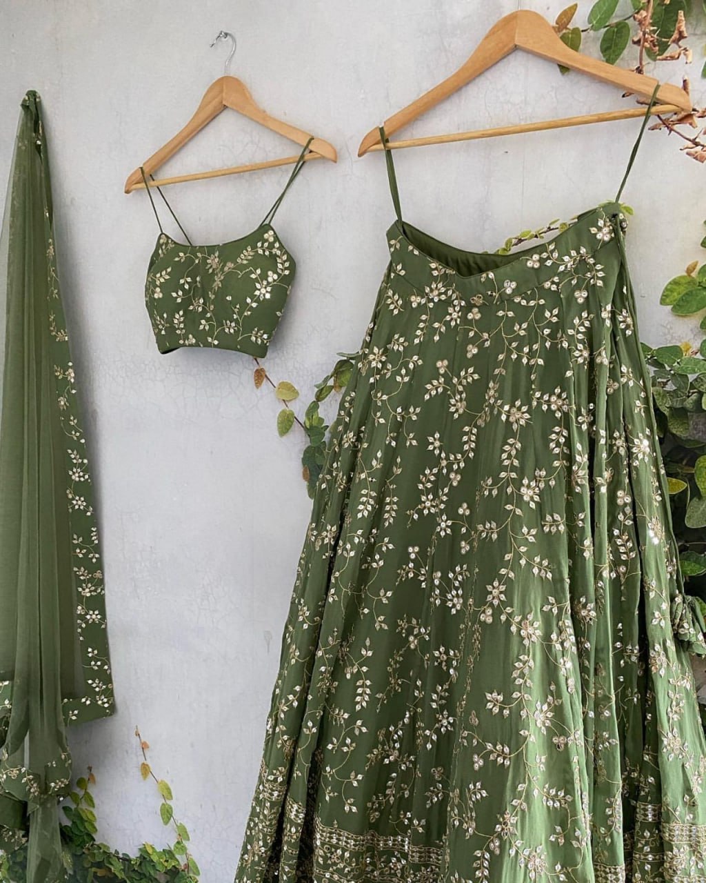 Dark Green Georgette Semi-Stitched Lehenga with 7mm Sequins & Zari Embroidery  Soft Net Dupatta Unstitched Blouse ClothsVilla