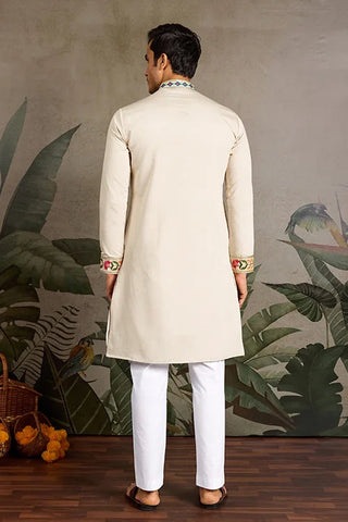 Beige Color Special Embroidered Kurta for Mens Wear Clothsvilla