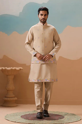 Celebration Beige Kurta Koti Pant Wedding Outfit for Men Clothsvilla