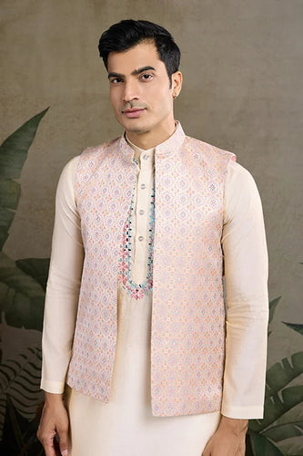Traditional Beige Kurta Set with Koti Jacket Clothsvilla