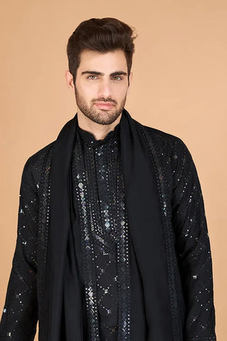 Black Color Kurta with Dupatta for Mens Wear Clothsvilla