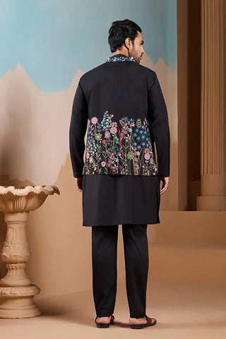 Magic Black Wedding Look Koti Kurta Set for Mens Wear Clothsvilla