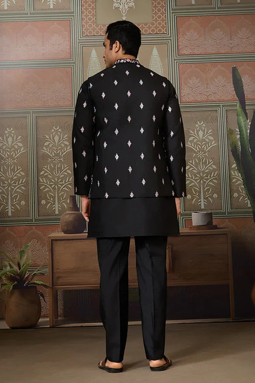 Black Mens Kurta with Stylish Koti for Wedding Wear Clothsvilla