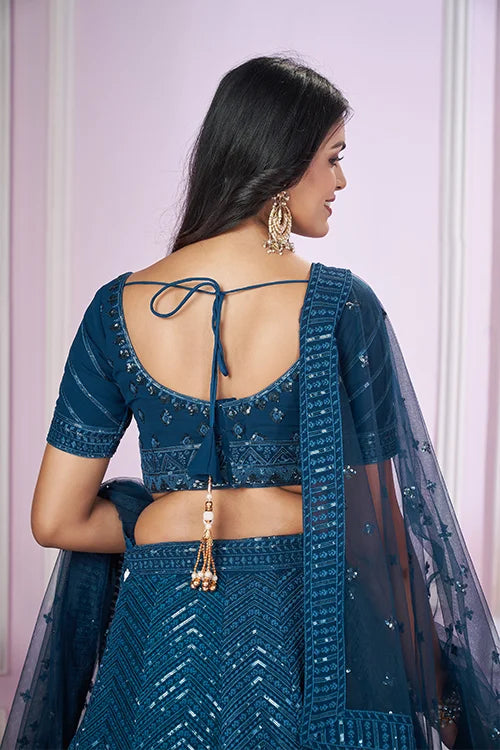 Stylish Blue Georgette Lehenga Choli with Net Dupatta Clothsvilla