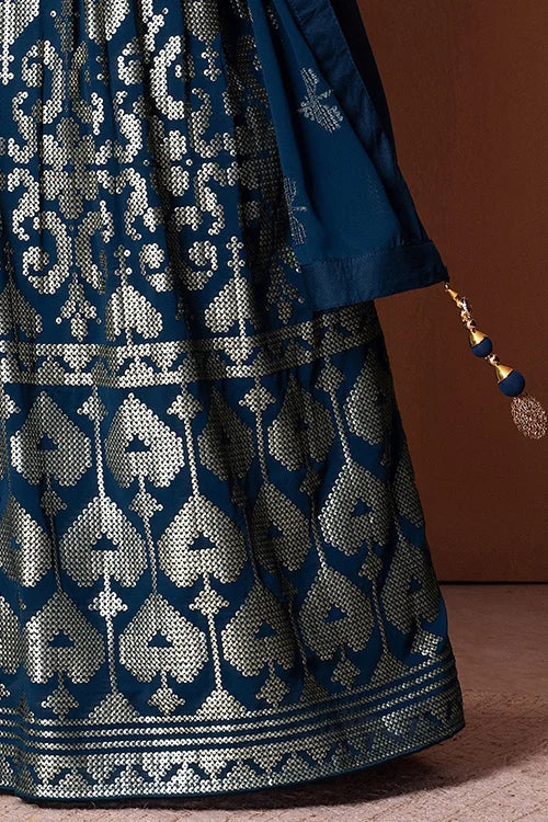 Blue Bollywood Lehenga Choli with Sequins & Embroidery Clothsvilla