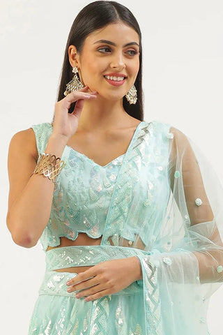 Bollywood Style Blue Lehenga Choli with Thread Embroidery Clothsvilla