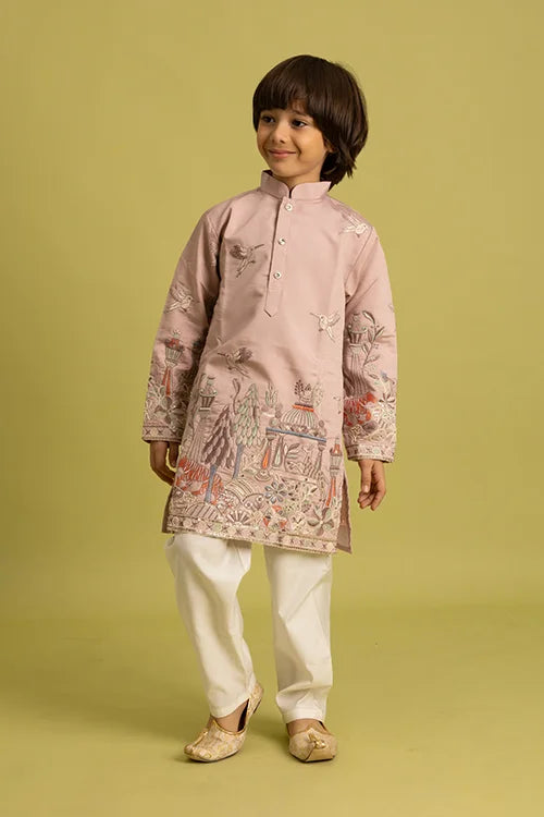 Premium Peach Color Vantara Style Boys Kurta with Pajama Clothsvilla