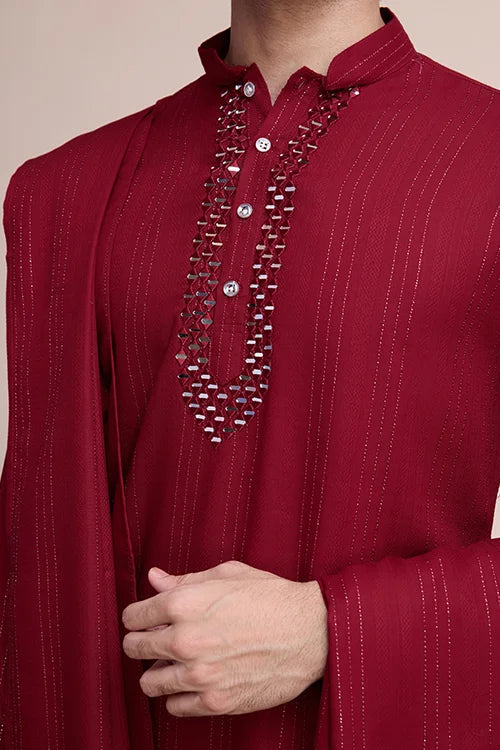 Festive Maroon Kurta Pant Set with Designer Dupatta Clothsvilla