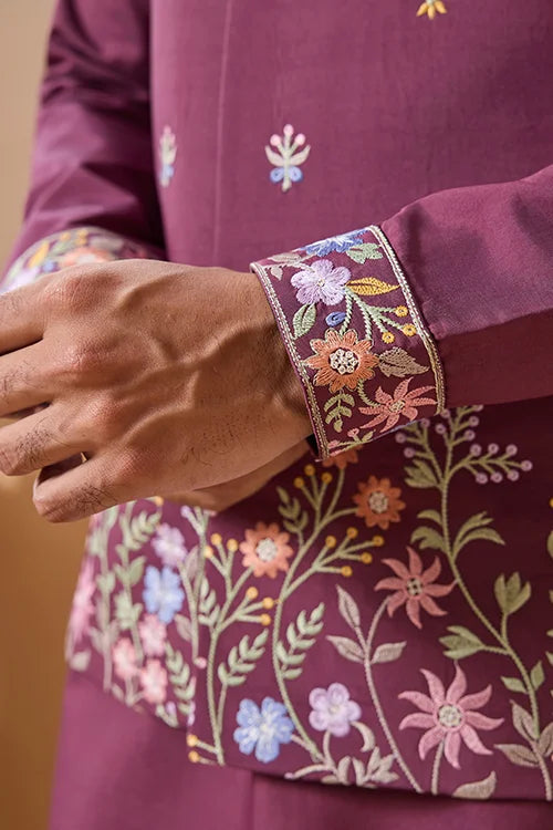 Dusty Color Embroidered Koti Kurta with Pant for Mens Clothsvilla