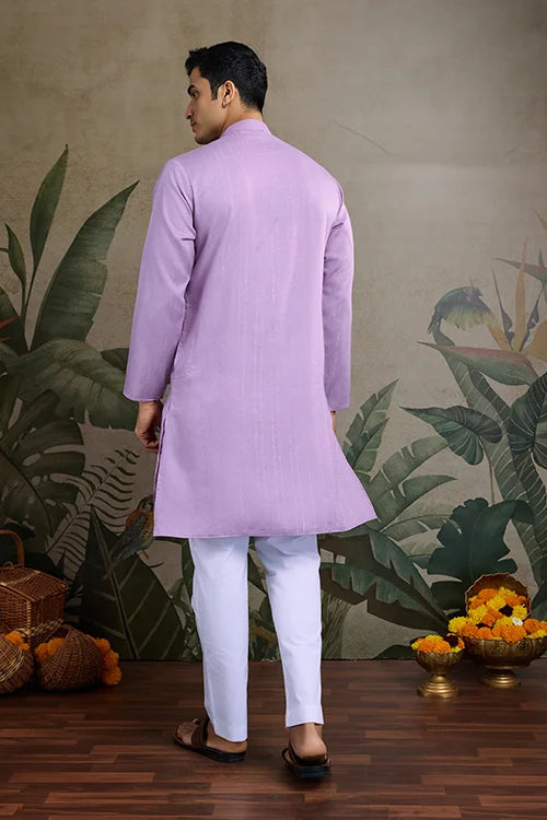 Dusty Pink Mirror Work Kurta for Men - Designer Wear Clothsvilla
