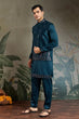 Load image into Gallery viewer, Teal Blue Embroidered Kurta Koti Set for Men Clothsvilla