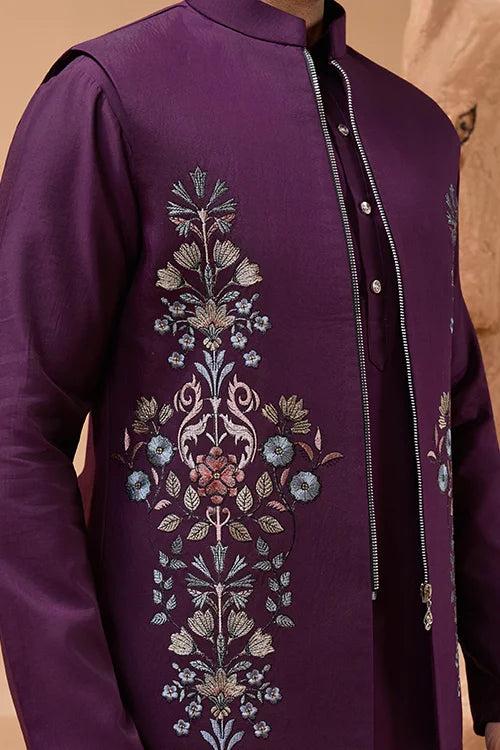 Vibrant Purple Color Koti Kurta Set Pair for Men Collection Clothsvilla