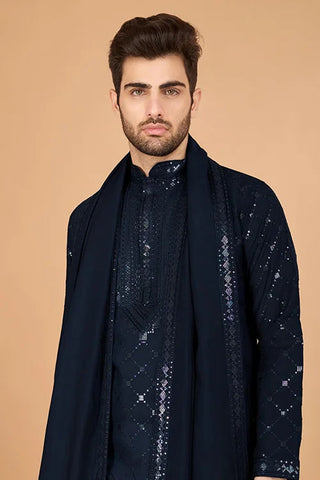 Navy Viscose Fabric Embroidered Traditional Kurta for Mens Wear Clothsvilla