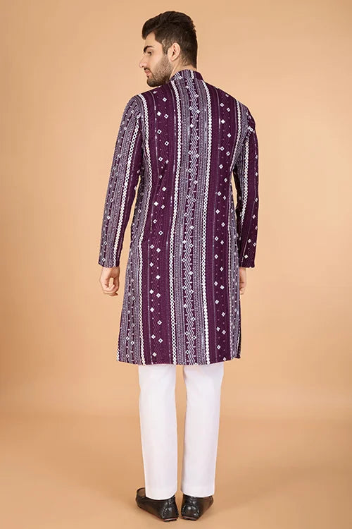 Purple Traditional Look Ethnic Wear Kurta for Men Clothsvilla