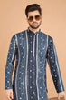 Load image into Gallery viewer, Grey Sequence with Mirror Foil Embroidered Mens Wear Kurta Clothsvilla