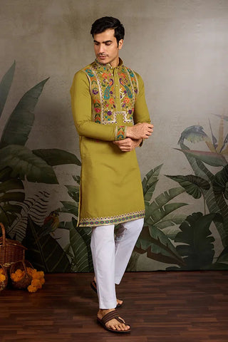 Festive Wear Flourescent Green Embroidered Kurta for Men Clothsvilla
