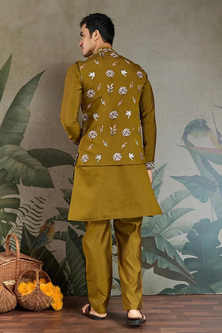 Golden Olive Open Koti Style Kurta Pajama Set for Men Clothsvilla