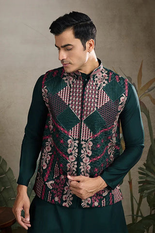 Indian ethnic wear Designer Green Kurta Koti Jacket Clothsvilla