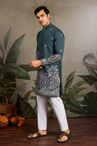 Wedding Special Elegant Festive Green Kurta for Men Clothsvilla