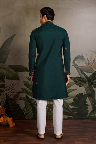 Party Look Green Mirror Embroidered Kurta Set for Men Clothsvilla