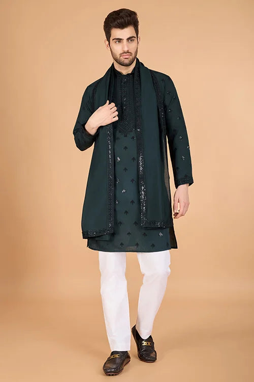Designer Green Viscose Silk Kurta for Men Online Clothsvilla