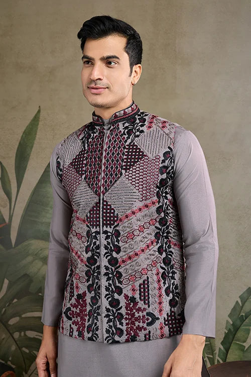 Designer and Stylish Grey Men's Kurta Koti Set for Men Clothsvilla
