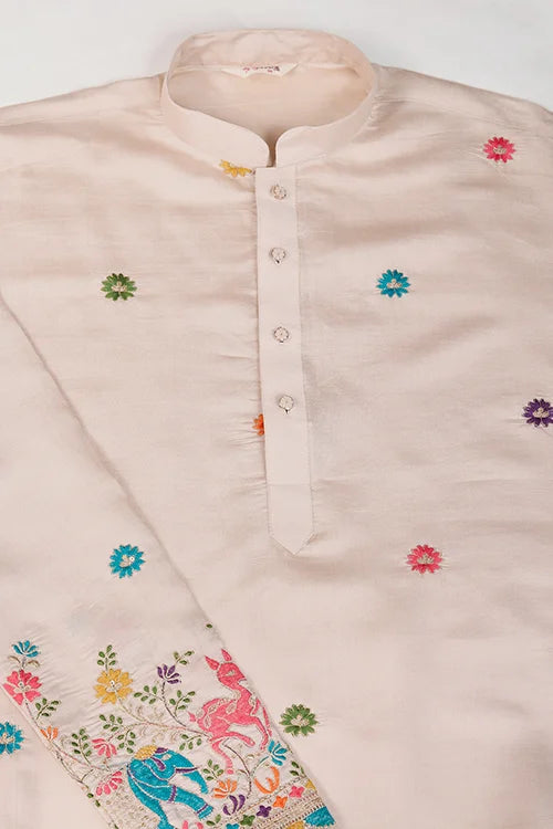 Ivory Viscose Silk Men's Kurta with Thread Work Clothsvilla