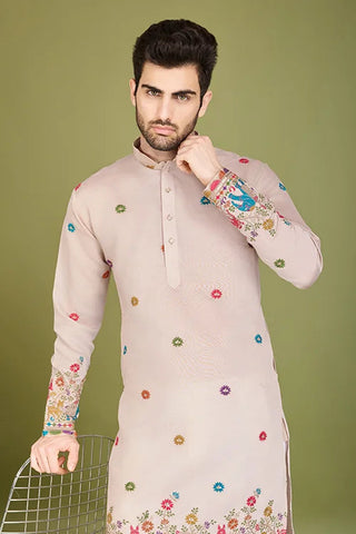 Ivory Viscose Silk Men's Kurta with Thread Work Clothsvilla