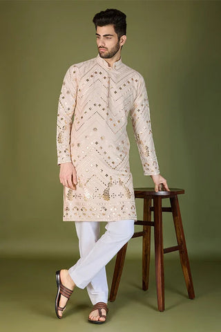 Designer Ivory Viscose Rayon Kurta for Men Online Clothsvilla
