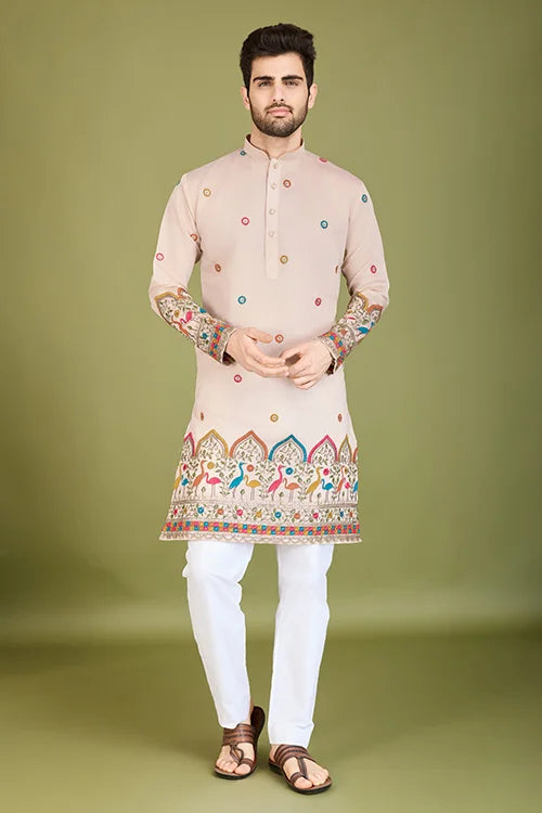 Designer Ivory Viscose Silk Men's Kurta Online Clothsvilla