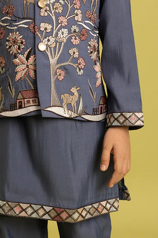Wedding Special Kids Blue Grey Koti Kurta Outfit Clothsvilla