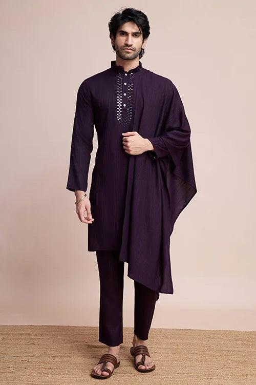Purple Viscose Designer Kurta with Pant & Dupatta Clothsvilla