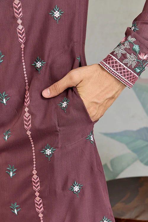 Embroidered Pastel Chocolate Kurta for Men Wear Clothsvilla