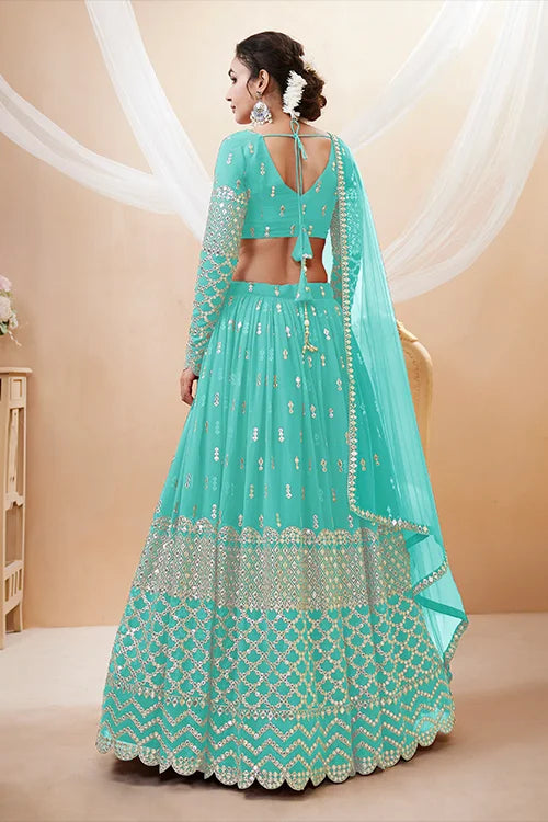 Sky Blue Georgette Embroidered Wedding Lehenga Choli Clothsvilla