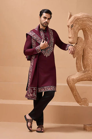 Latest Signature Maroon Kurta and Dupatta for Mens Wear Clothsvilla
