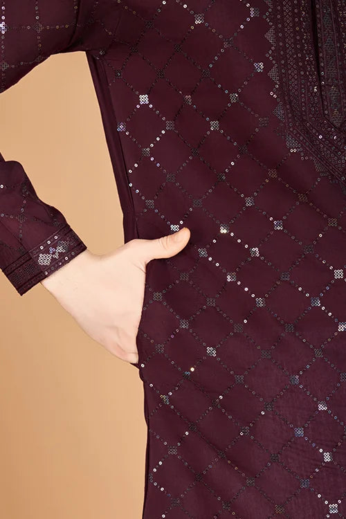 Maroon Stylish Sequence Embroidered Best Kurta for Men Clothsvilla