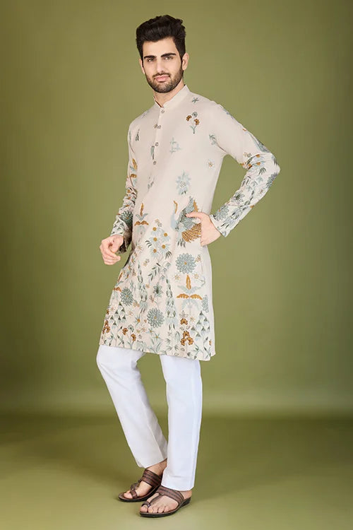 Ivory Viscose Rayon Designer Men's Kurta Online Clothsvilla