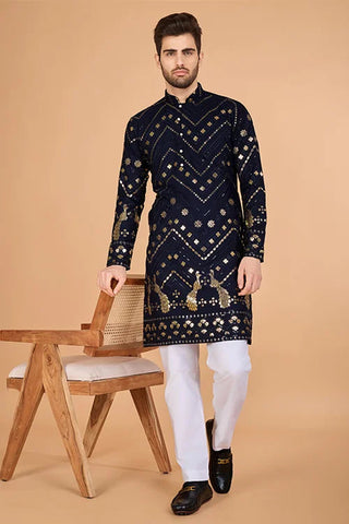 Navy Designer Rayon Kurta for Men  Stylish & Elegant Clothsvilla